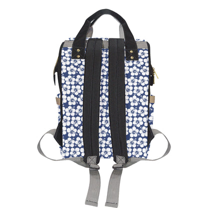 Hibiscus Blue Hawaiian Flower Pattern Diaper Bag Backpack