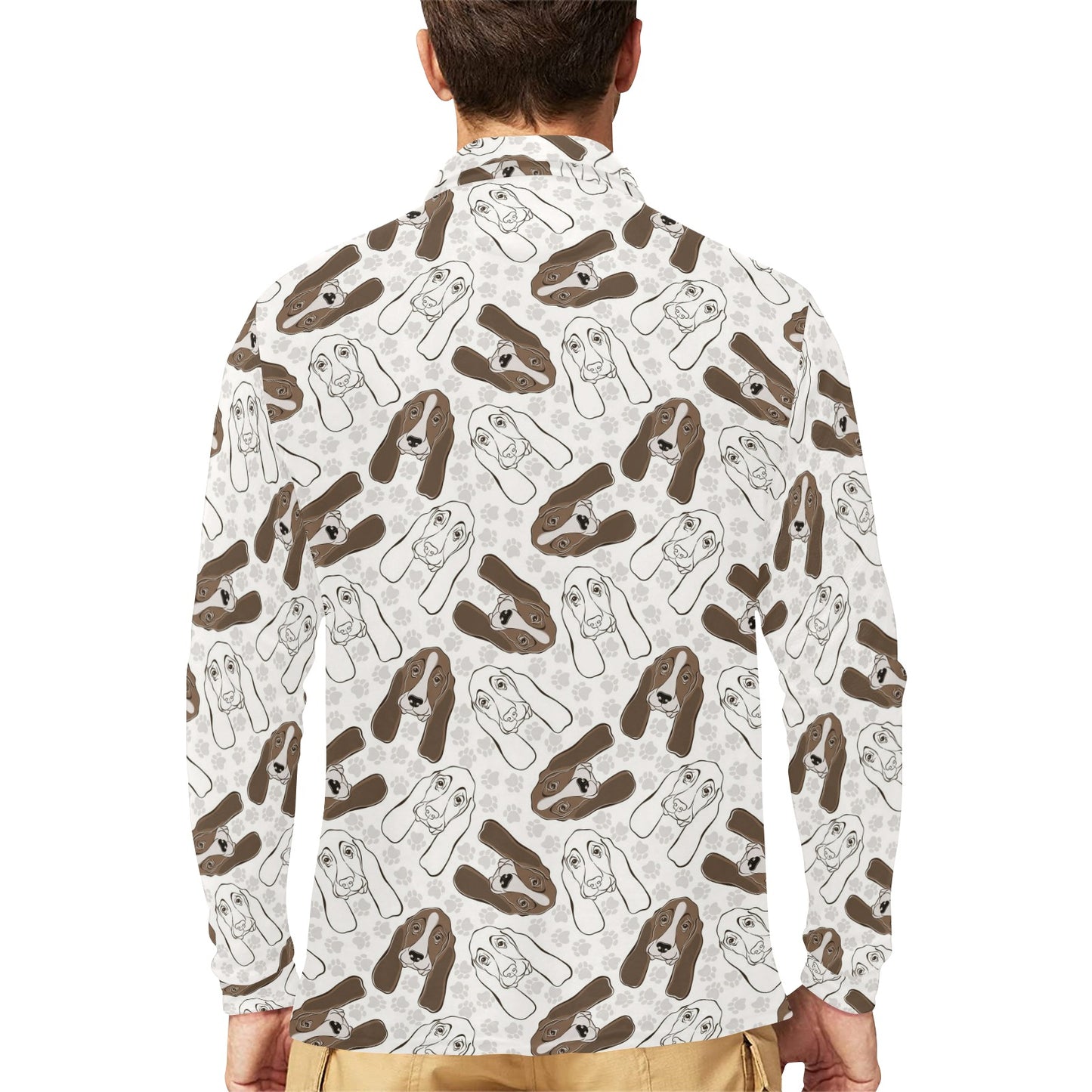 Basset Hound Pattern Print Design 01 Long Sleeve Polo Shirt For Men's