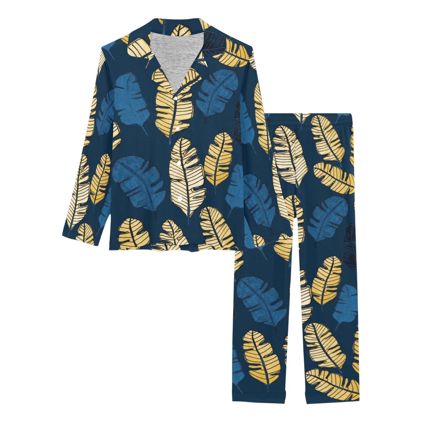 Banana Leaf Pattern Print Design BL09 Women's Long Pajama Set