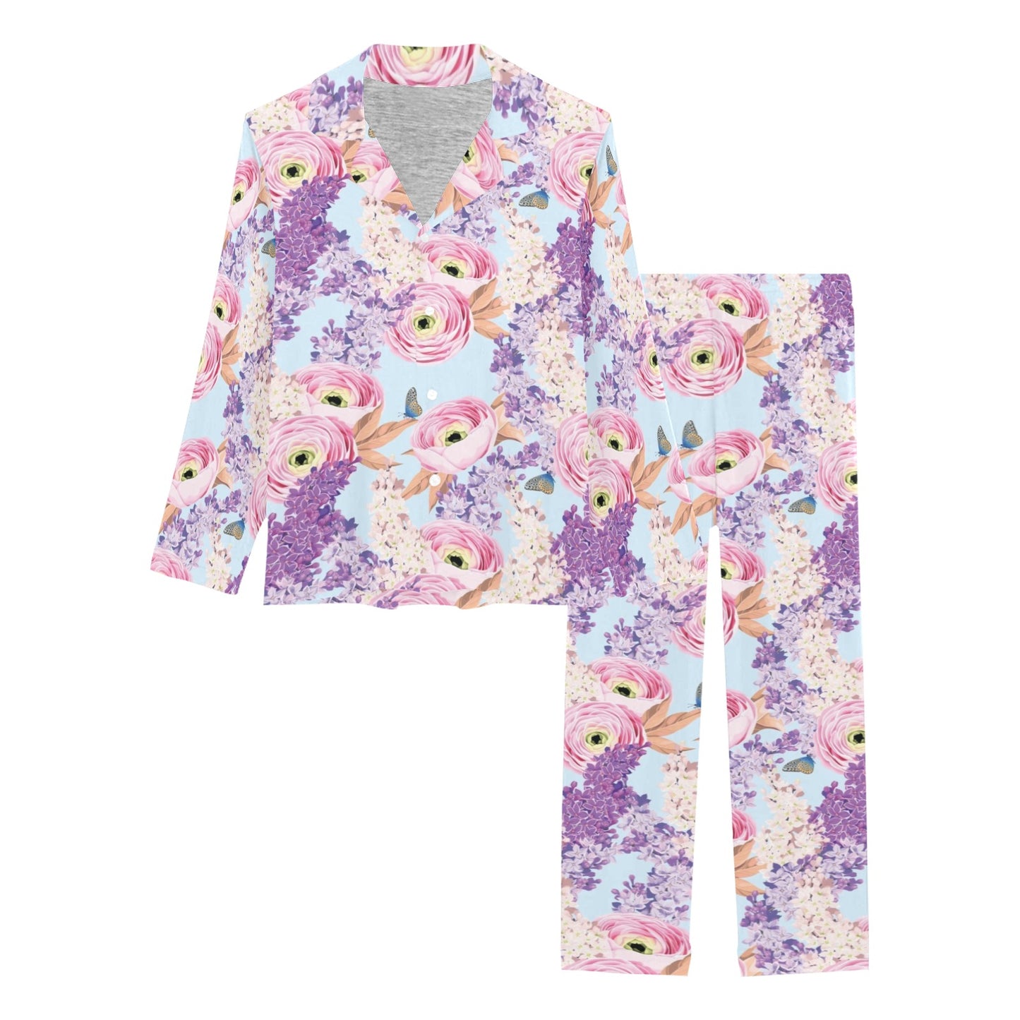 Lilac Pattern Print Design LI03 Women's Long Pajama Set