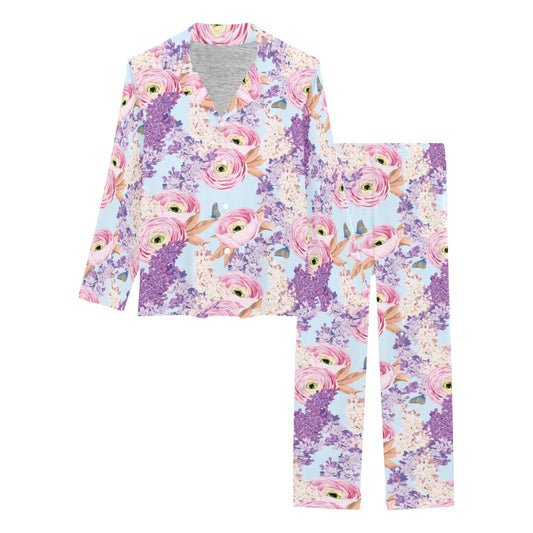 Lilac Pattern Print Design LI03 Women's Long Pajama Set
