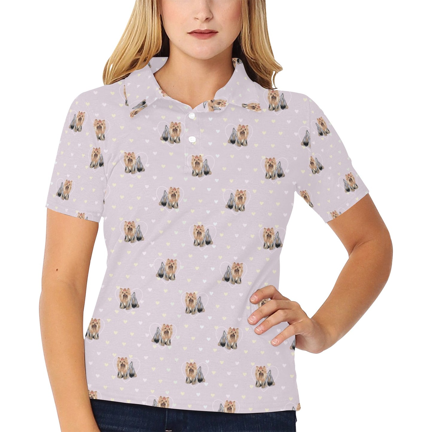 Yorkshire Terriers Print Design LKS302 Women's Polo Shirt