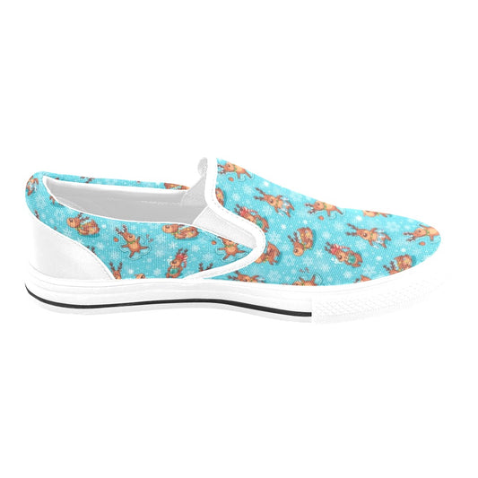 Reindeer Print Design LKS402 White Slip Ons Canvas Women's Shoes