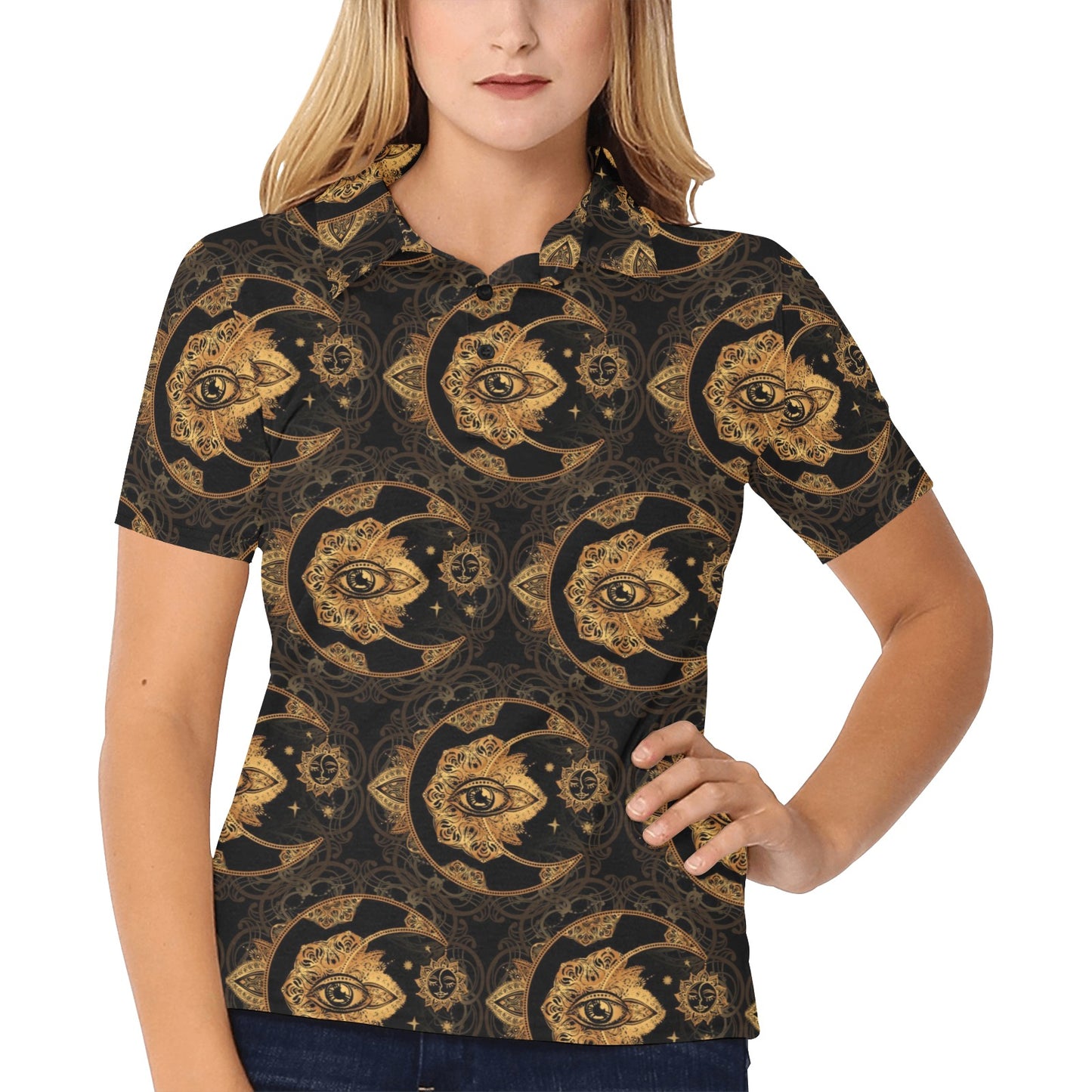 Sun Moon mandala Third eye Women's Polo Shirt