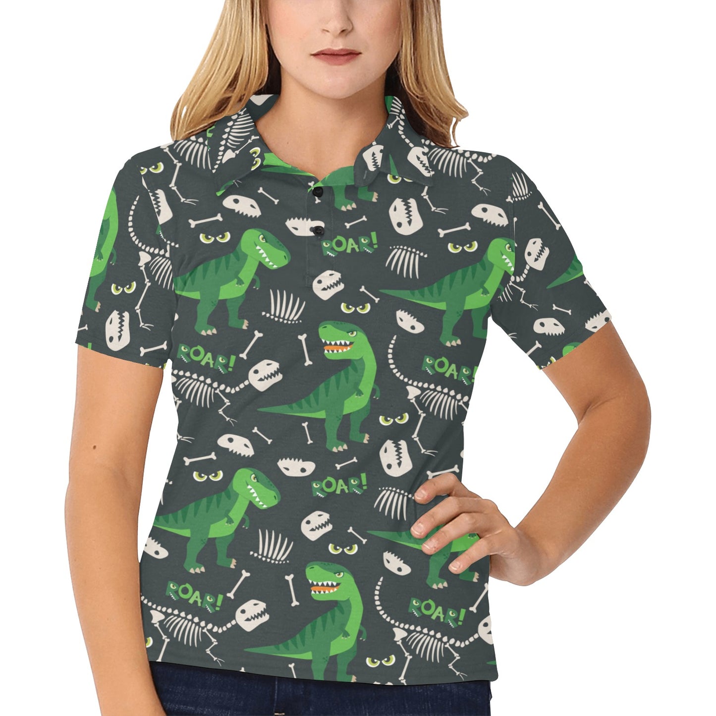 T Rex Pattern Print Design A05 Women's Polo Shirt