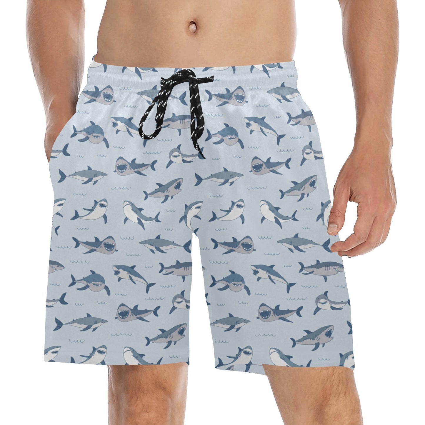 Shark Print Design LKS304 Men's Swim Trunks Beach Shorts