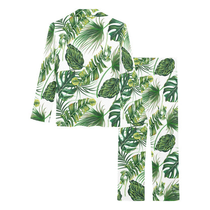 Green Pattern Tropical Palm Leaves Women's Long Pajama Set