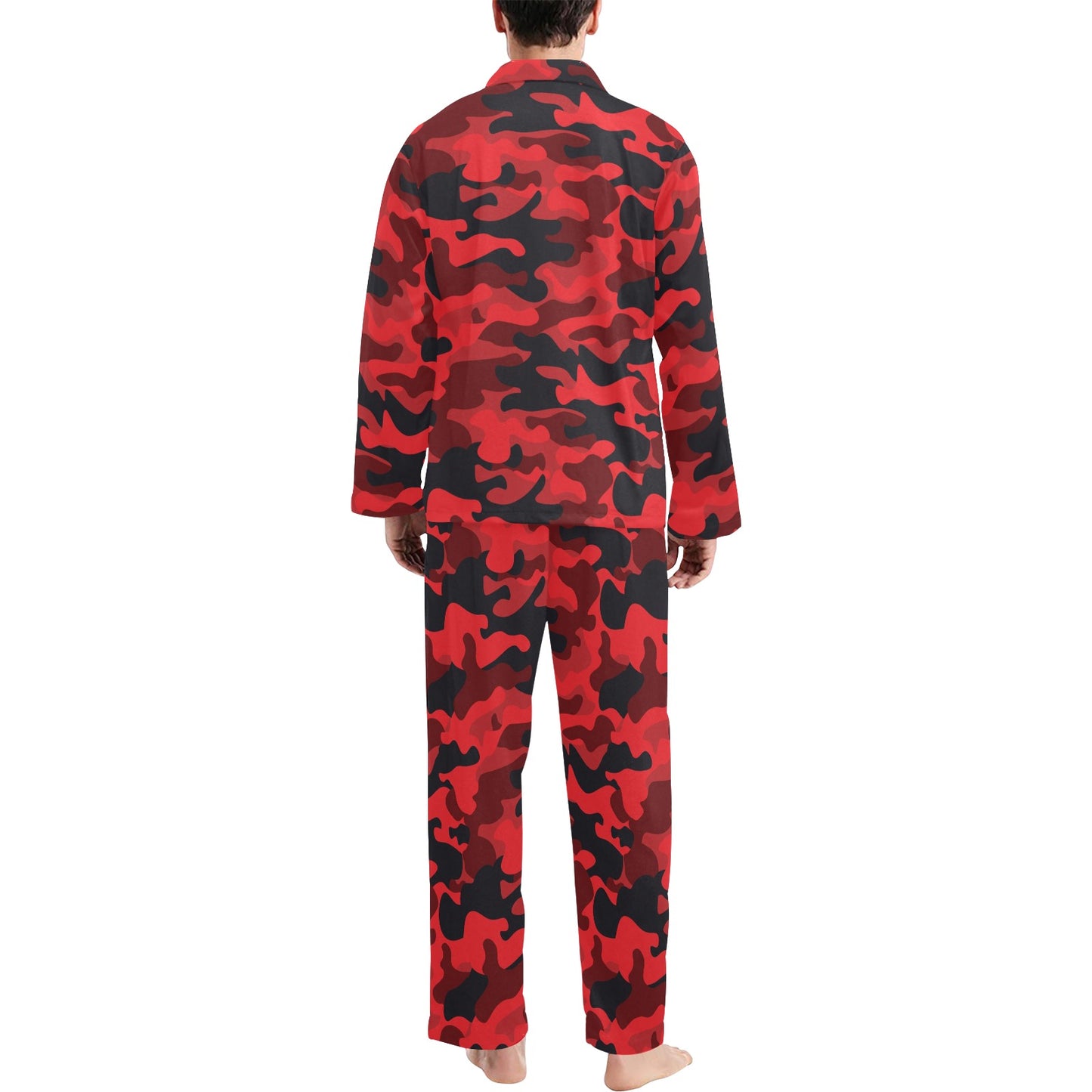 Camo Red Pattern Print Design 03 Men's Long Pajama Set