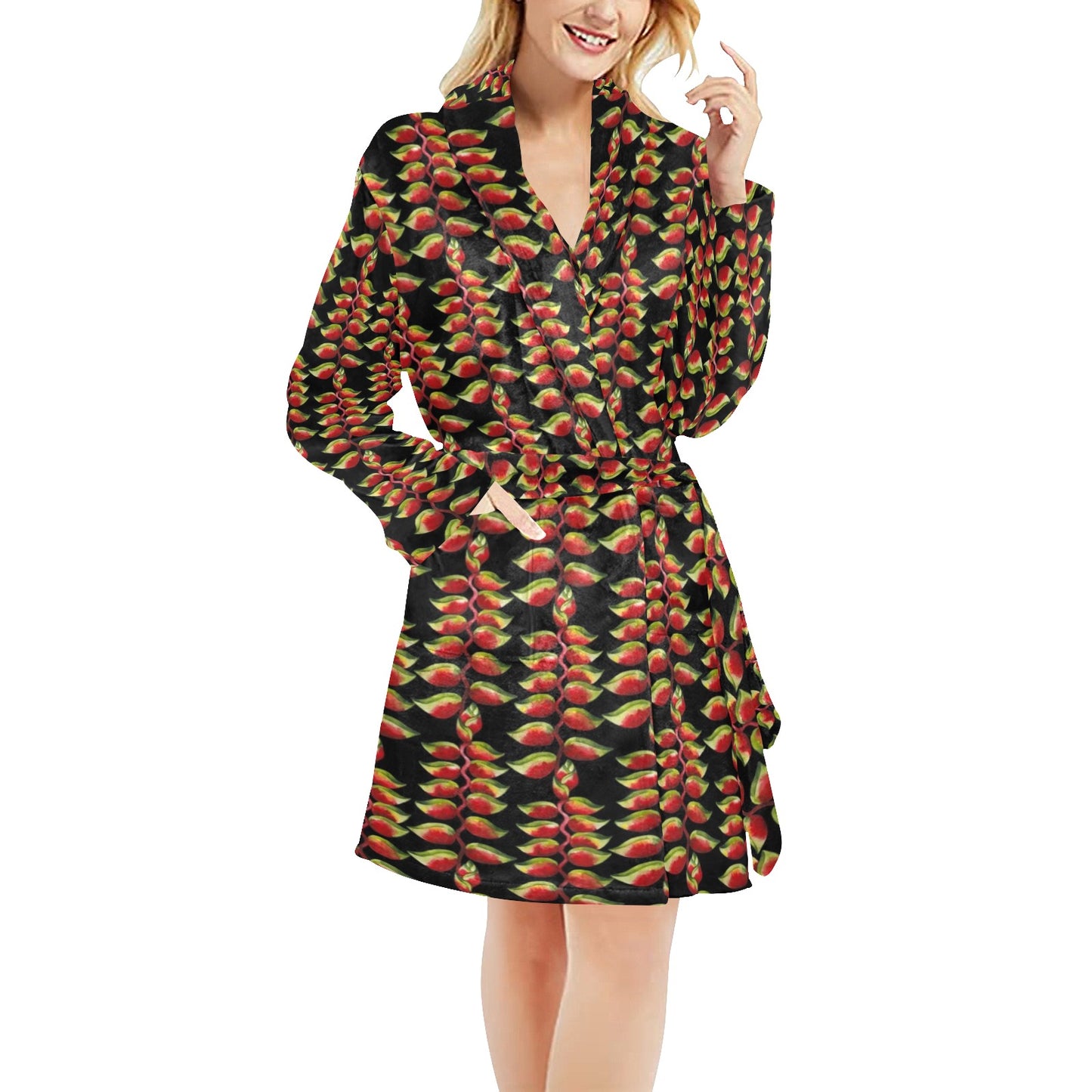 Heliconia Pattern Print Design HL05 Women's Fleece Robe