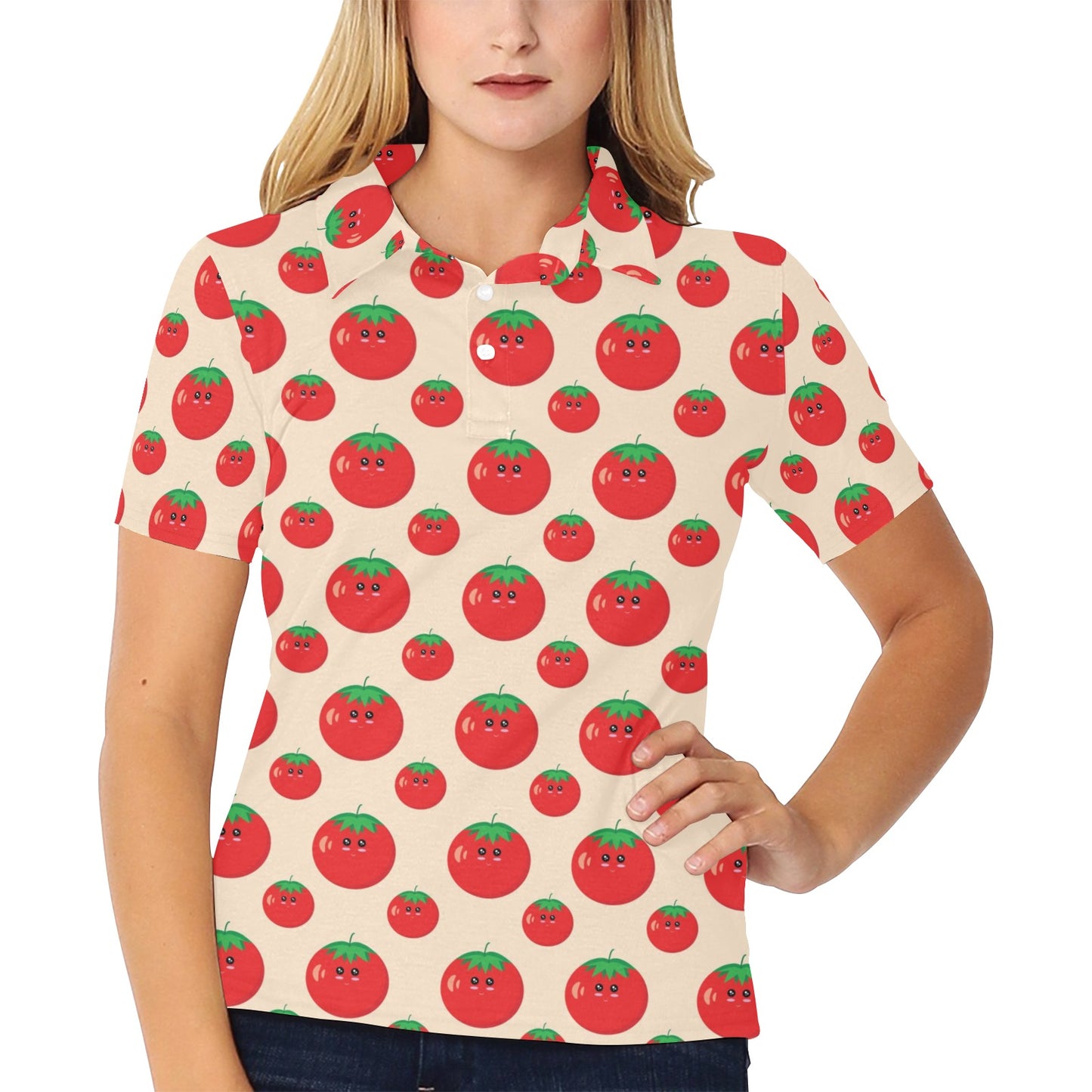 Tomato Print Design LKS308 Women's Polo Shirt