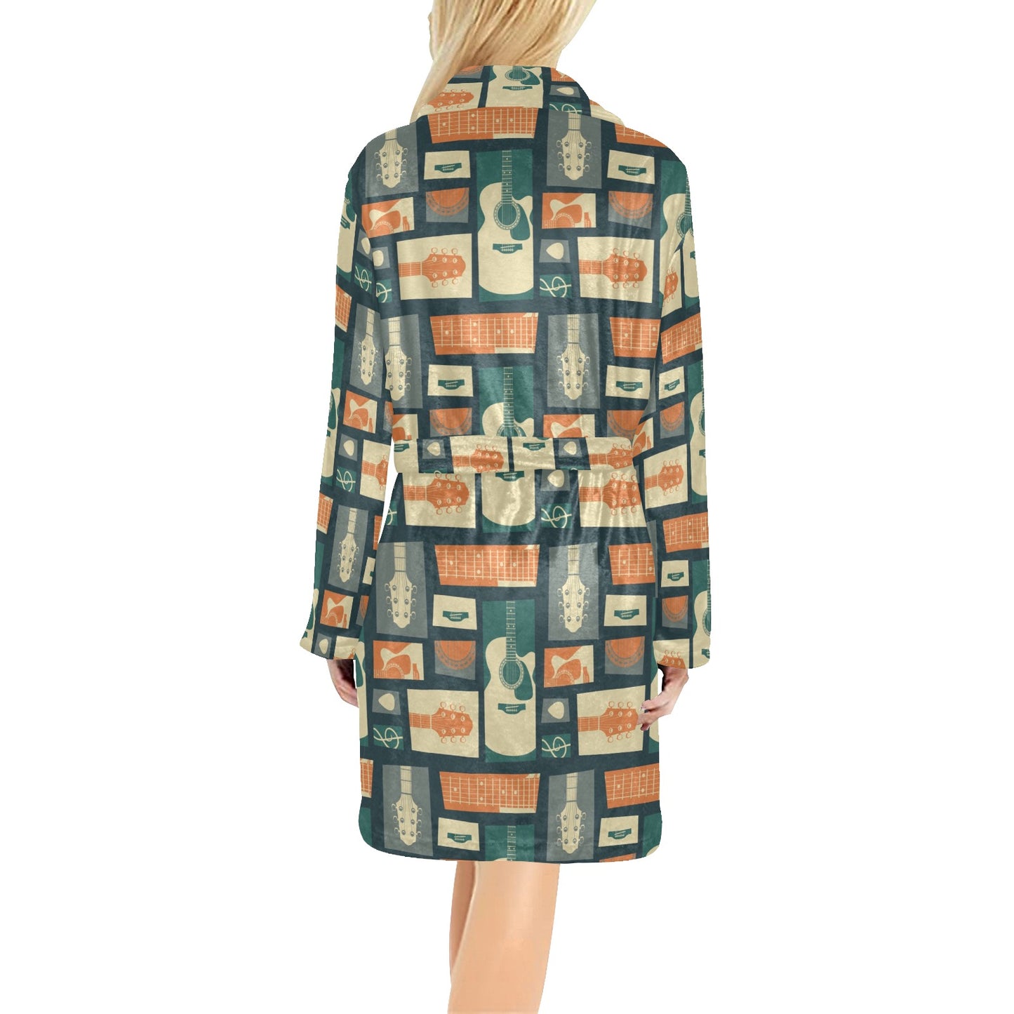 Acoustic Guitar Pattern Print Design 02 Women's Fleece Robe
