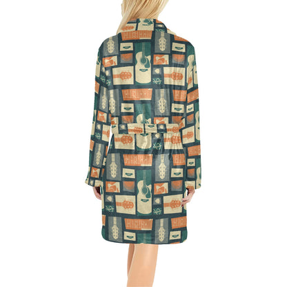 Acoustic Guitar Pattern Print Design 02 Women's Fleece Robe