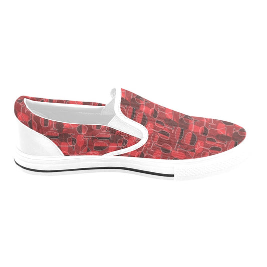 Wine Glass Print Design LKS301 White Slip Ons Canvas Women's Shoes