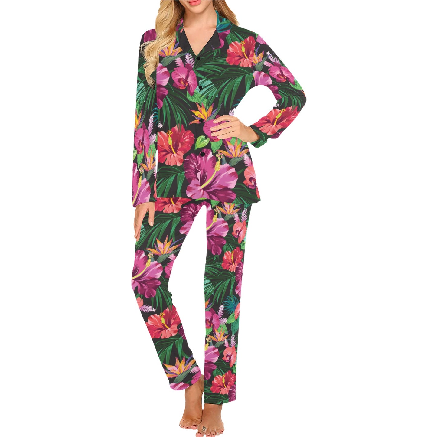 Hawaiian Flower Hibiscus tropical Women's Long Pajama Set