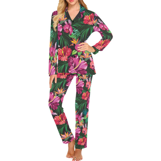 Hawaiian Flower Hibiscus tropical Women's Long Pajama Set