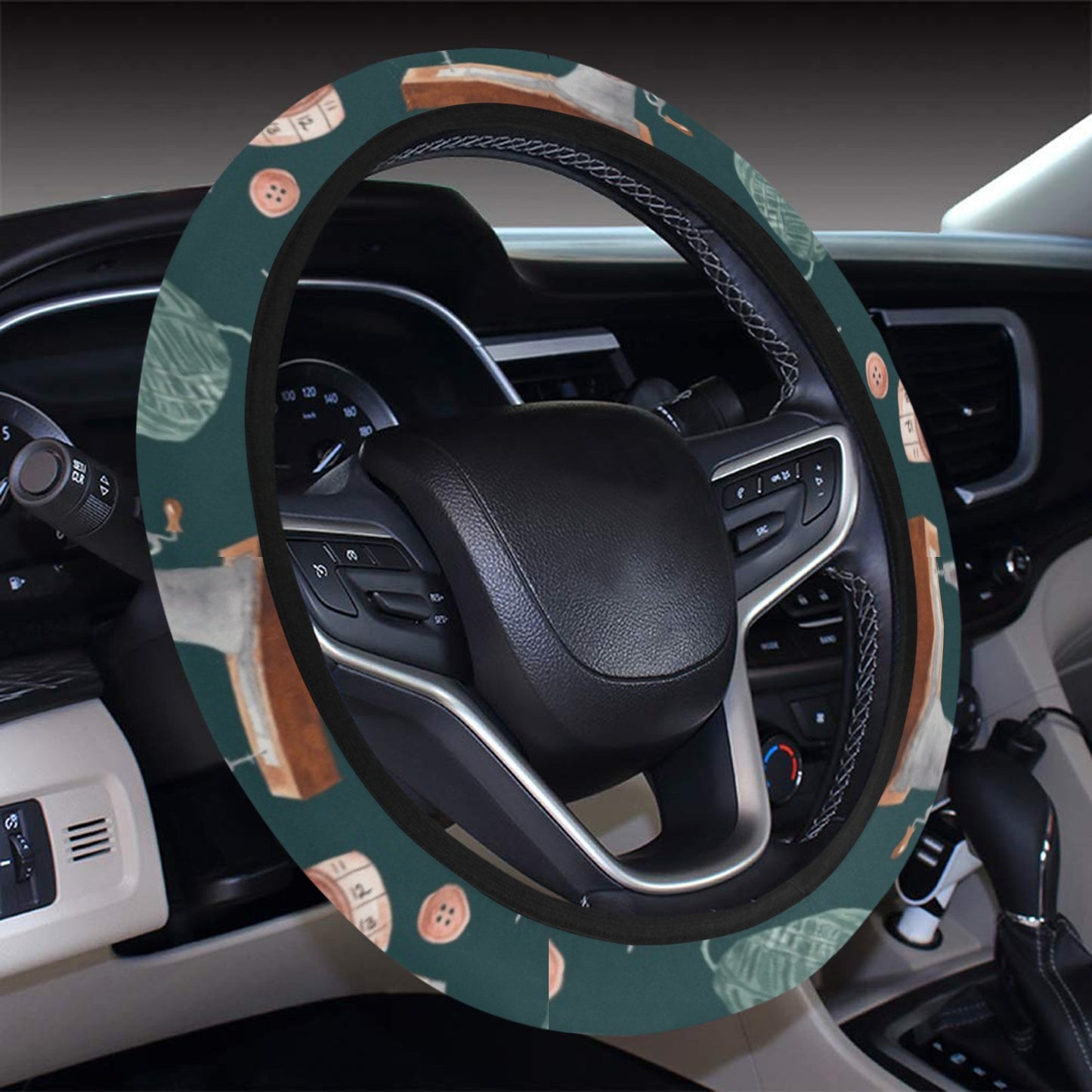 Sewing Equipment Print Design LKS307 Steering Wheel Cover with Elastic Edge