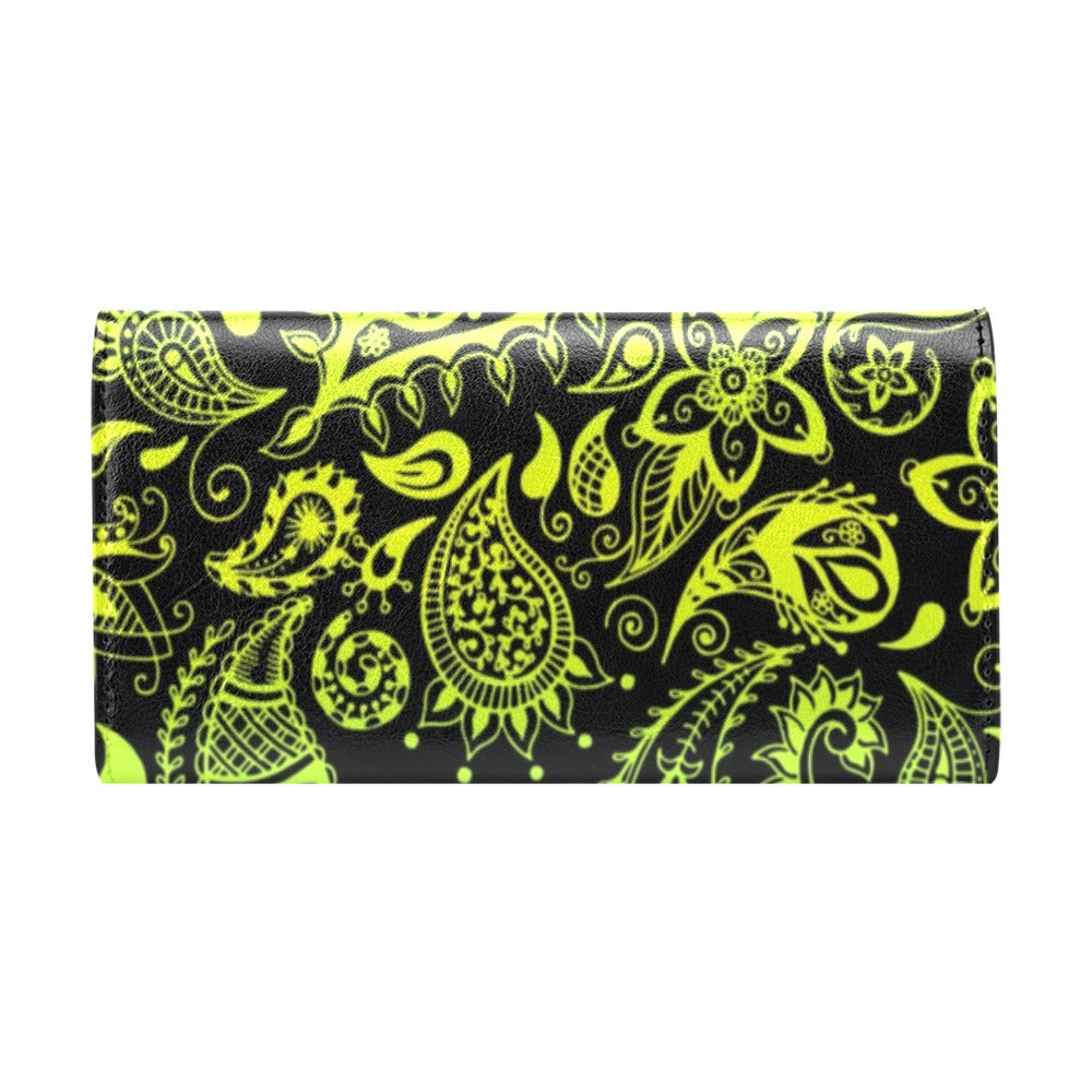 Paisley Green Design Print Women's Trifold Wallet