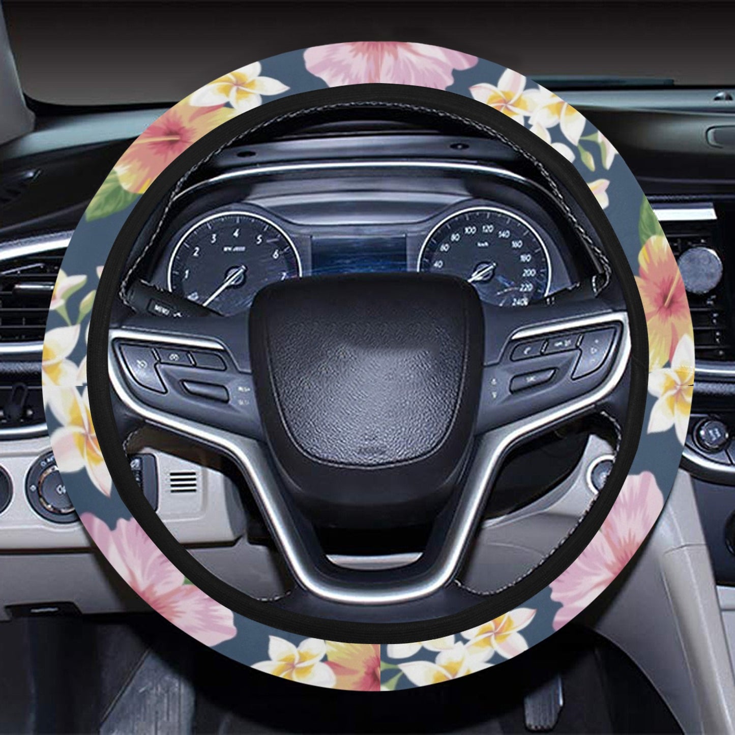 Hibiscus Sweet Print Design LKS304 Steering Wheel Cover with Elastic Edge