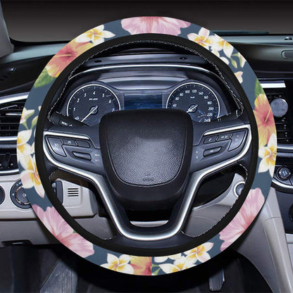 Hibiscus Sweet Print Design LKS304 Steering Wheel Cover with Elastic Edge