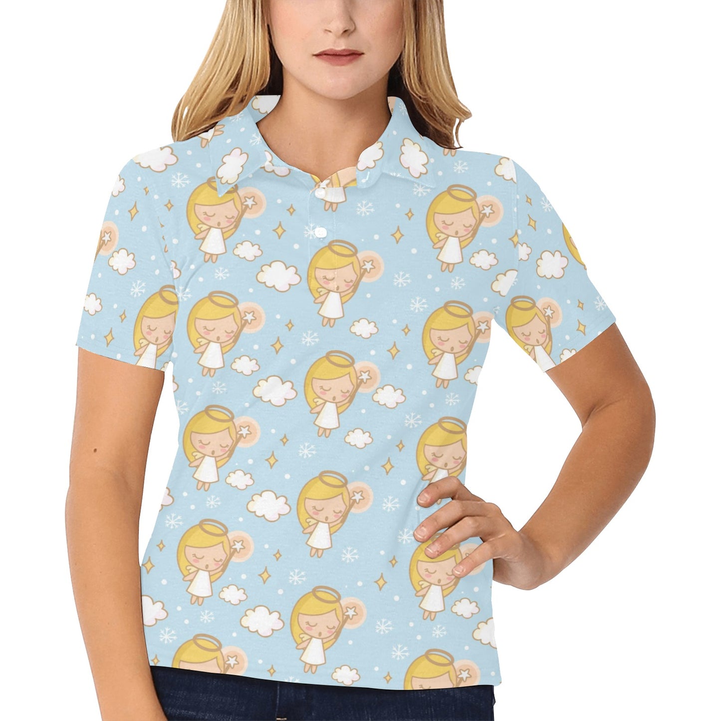 Angel Pattern Print Design 05 Women's Polo Shirt