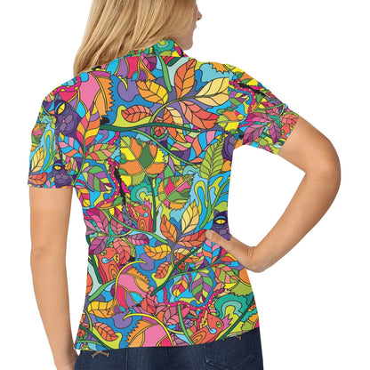 Psychedelic Trippy Flower Print Women's Polo Shirt