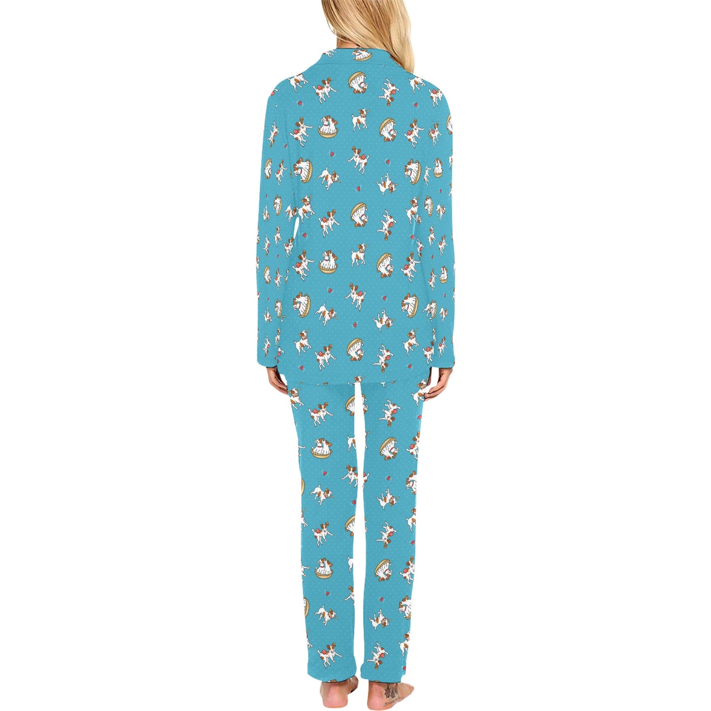 Russell Terriers Playing Print Design LKS305 Women's Long Pajama Set