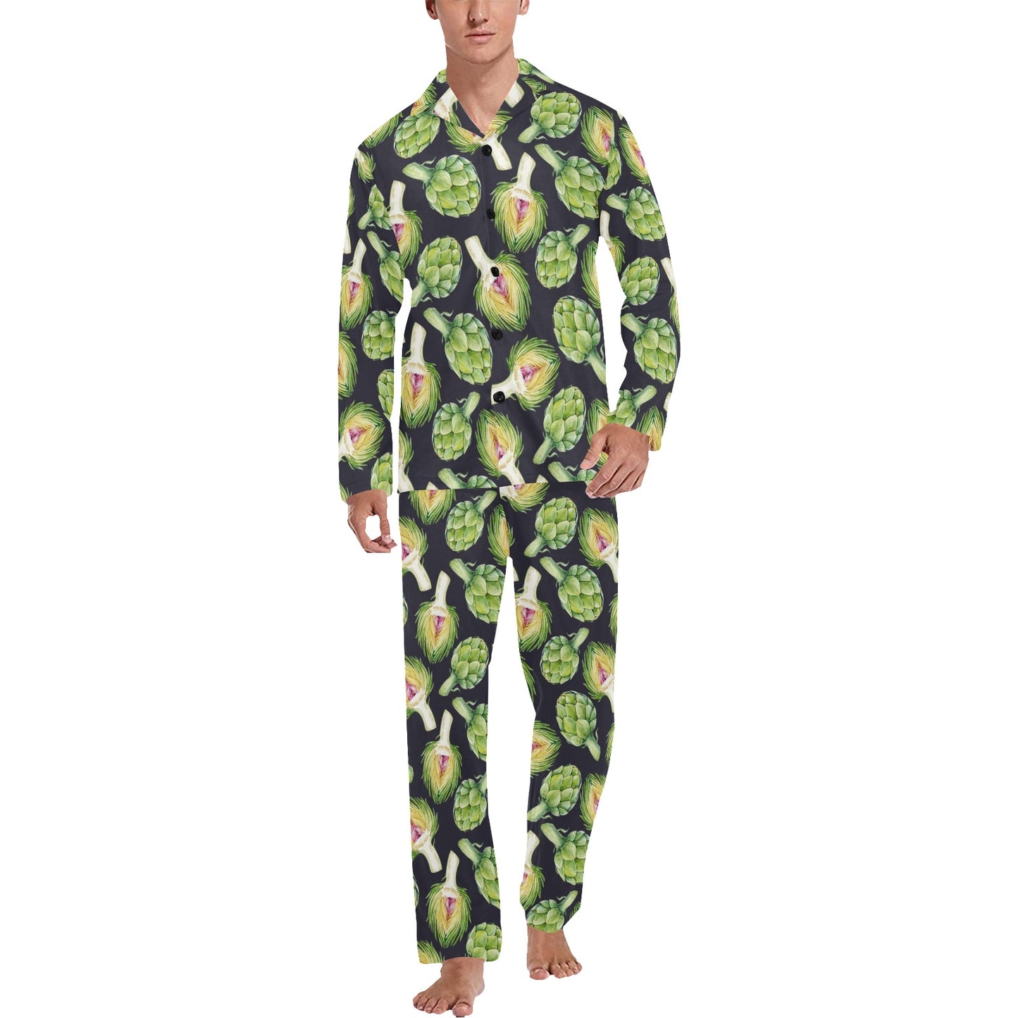 Artichoke Pattern Print Design 01 Men's Long Pajama Set