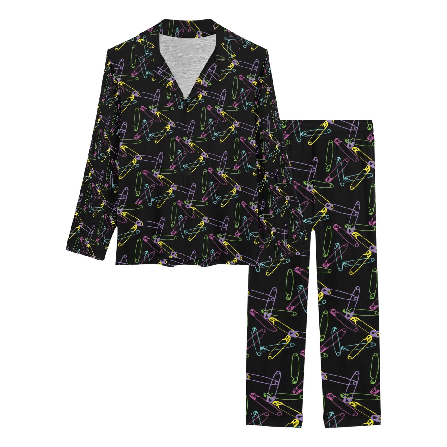 Safety Pin Print Design LKS304 Women's Long Pajama Set