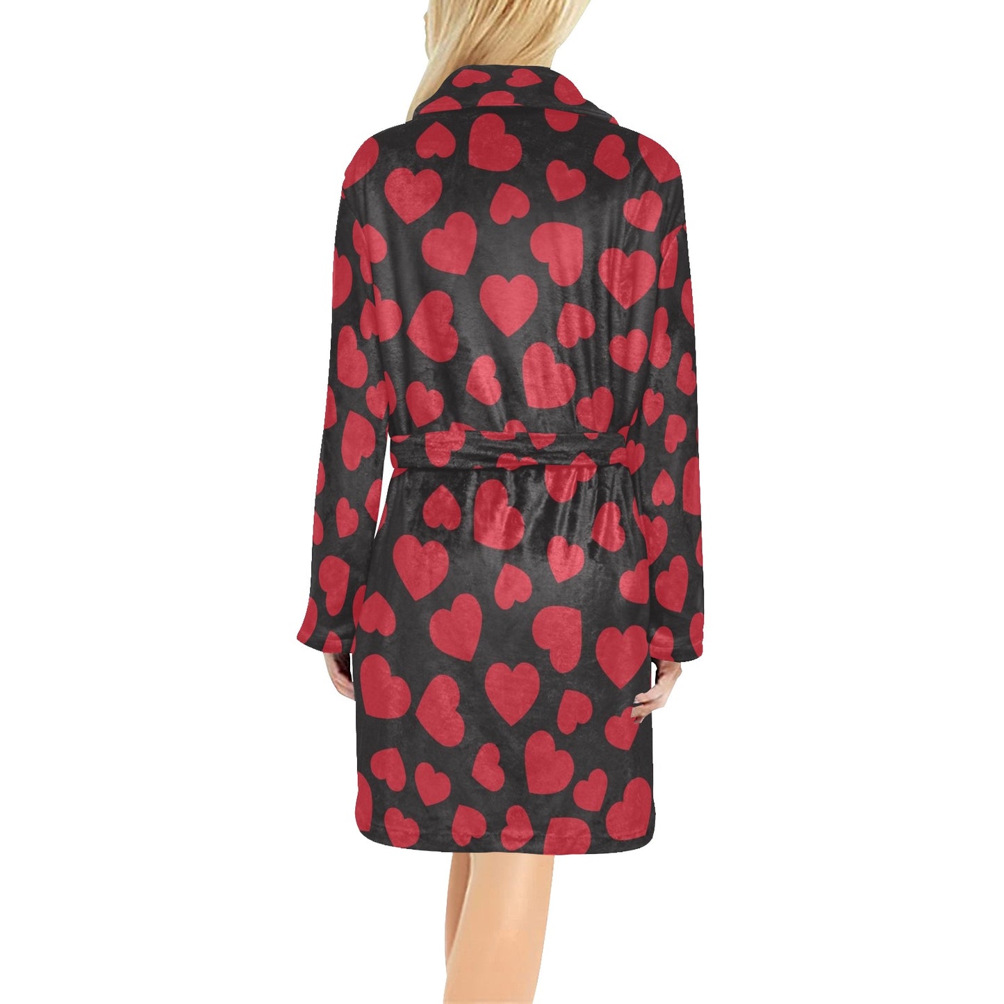 Heart Red Pattern Print Design HE01 Women's Fleece Robe