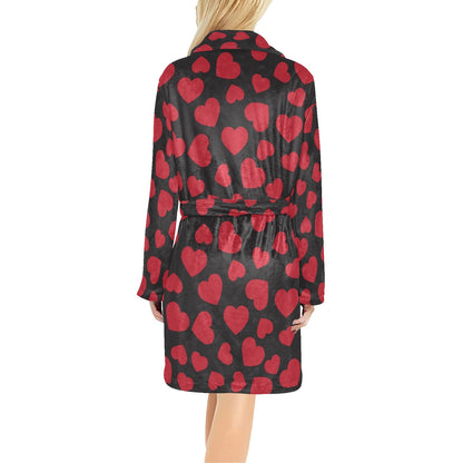 Heart Red Pattern Print Design HE01 Women's Fleece Robe