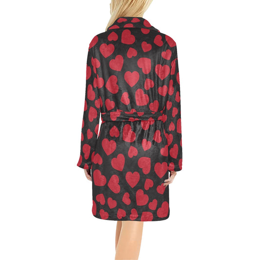 Heart Red Pattern Print Design HE01 Women's Fleece Robe