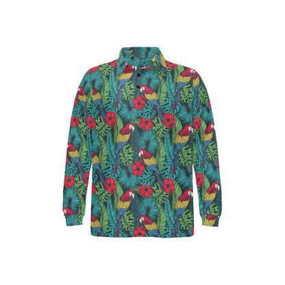 Parrot Pattern Print Design A05 Long Sleeve Polo Shirt For Men's