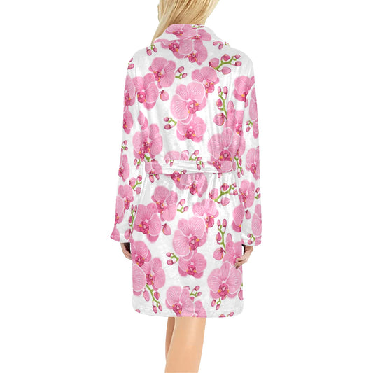 Orchid Pink Pattern Print Design OR07 Women's Fleece Robe