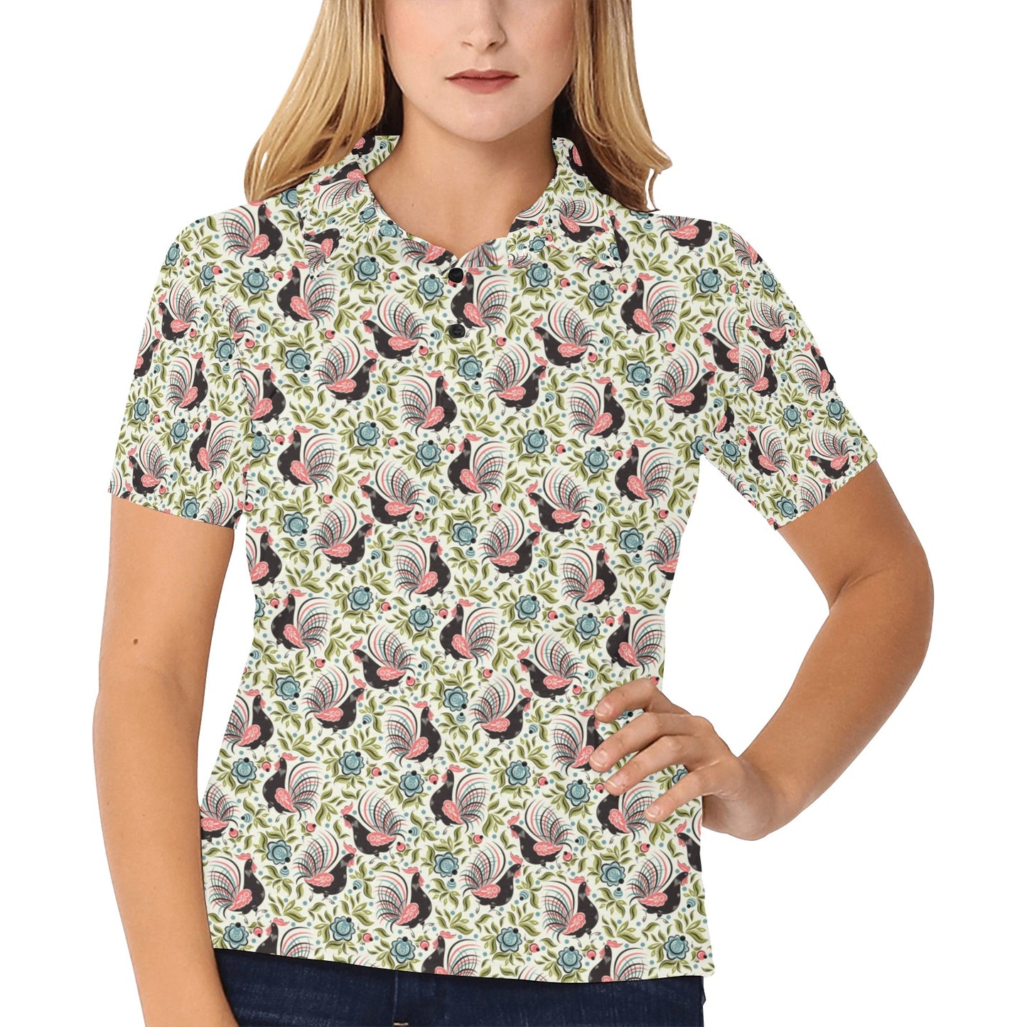 Rooster Print Design Women's Polo Shirt