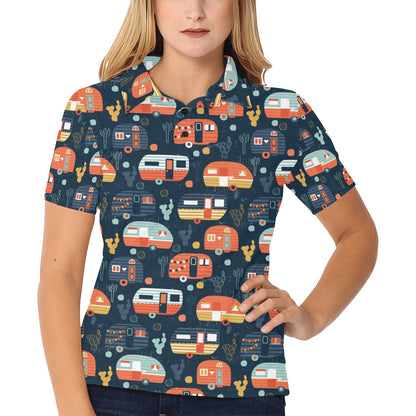 Camper Caravan Print Pattern Women's Polo Shirt