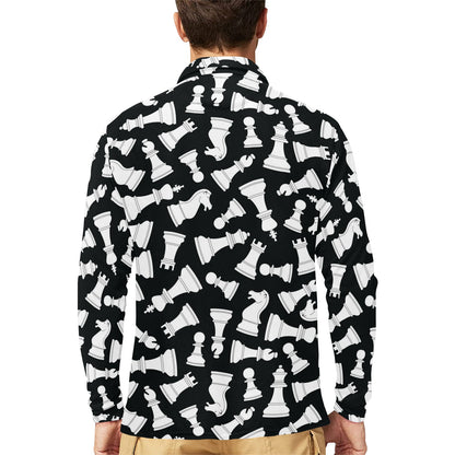 Chess Pattern Print Design 01 Long Sleeve Polo Shirt For Men's