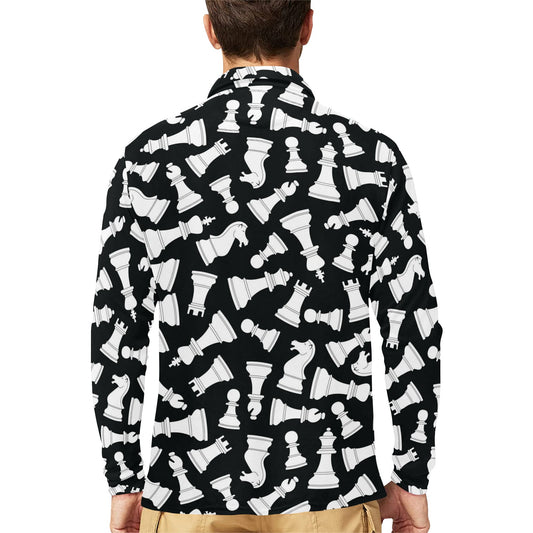 Chess Pattern Print Design 01 Long Sleeve Polo Shirt For Men's