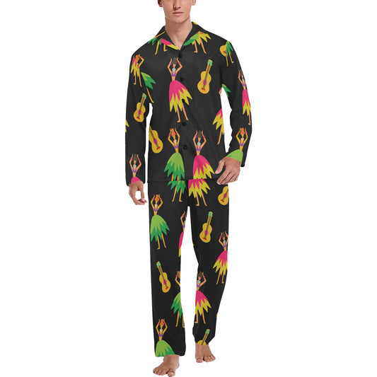 Hula Dancers Hawaiian Girl Pattern Print Design 03 Men's Long Pajama Set