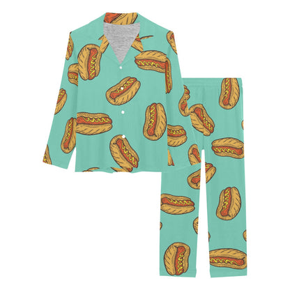 Hot Dog Pattern Print Design 04 Women's Long Pajama Set