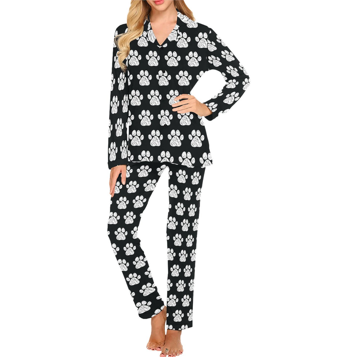 Paw Pattern Print Design A02 Women's Long Pajama Set
