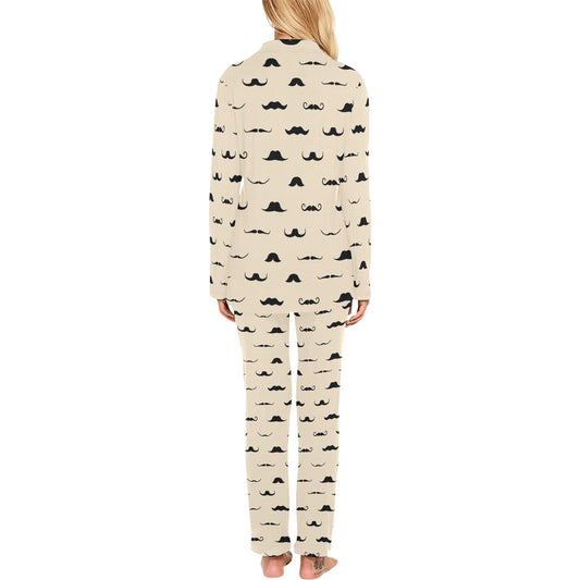 Mustache Pattern Print Design A03 Women's Long Pajama Set