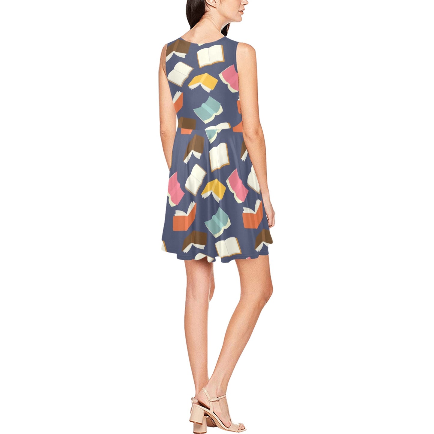 Book Pattern Print Design 01 Sleeveless Dress