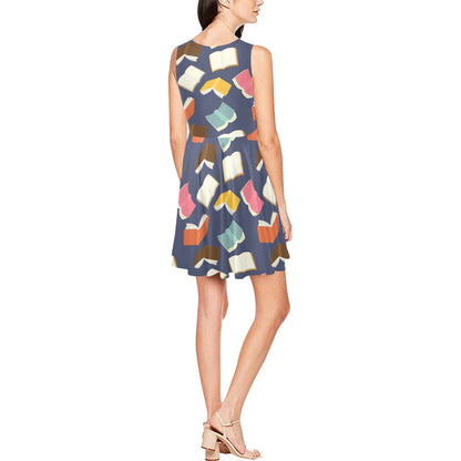 Book Pattern Print Design 01 Sleeveless Dress