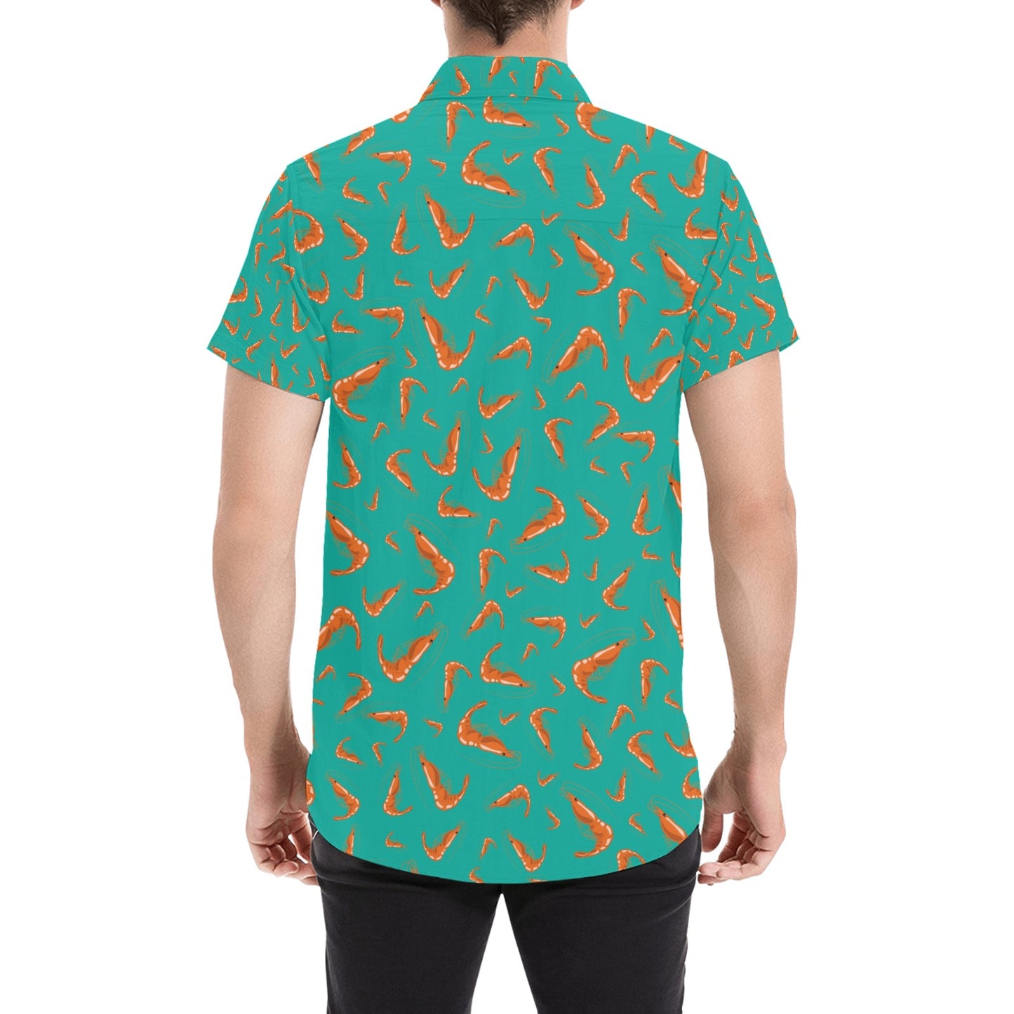 Shrimp Print Design LKS301 Men Short Sleeve Button Up Shirt