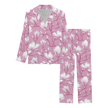 Magnolia Pattern Print Design MAG05 Women's Long Pajama Set