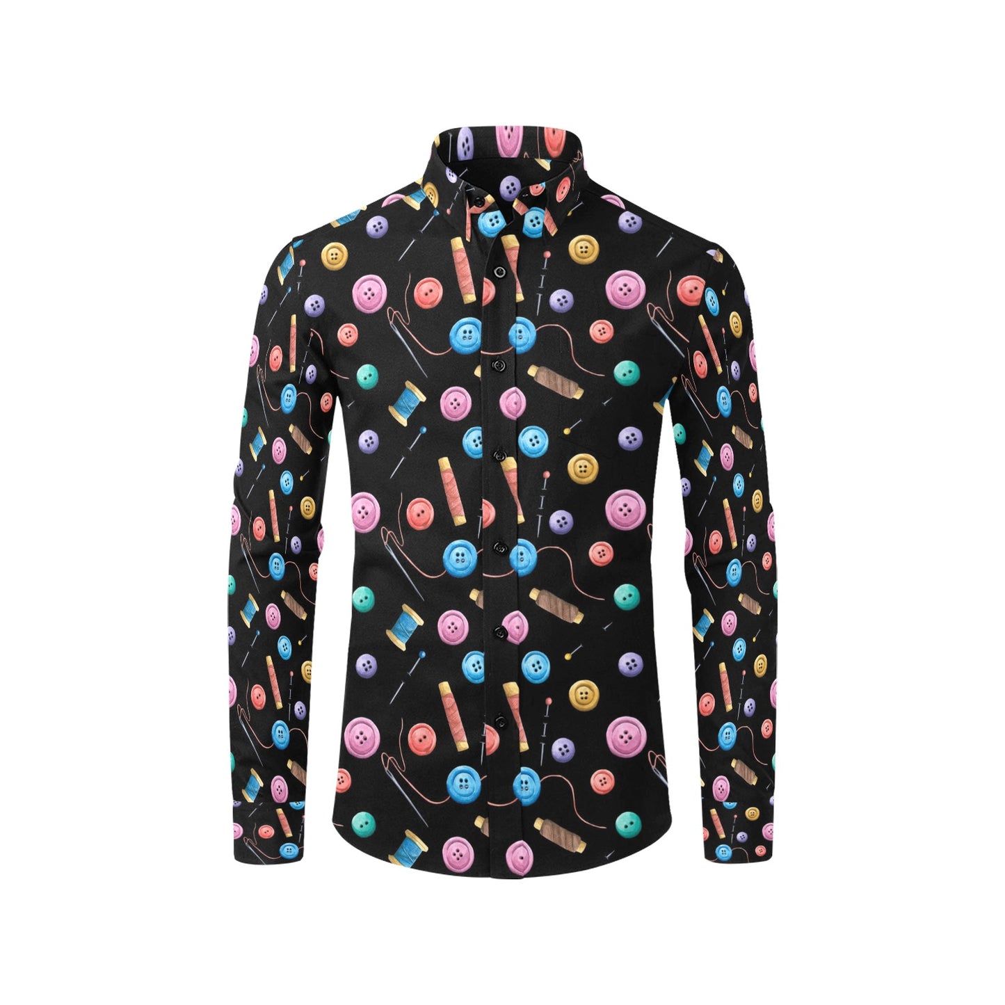 Sewing Print Design LKS309 Men's Long Sleeve Dress Shirt