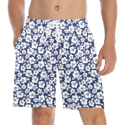 Hibiscus Blue Hawaiian Flower Style Men's Swim Trunks Beach Shorts