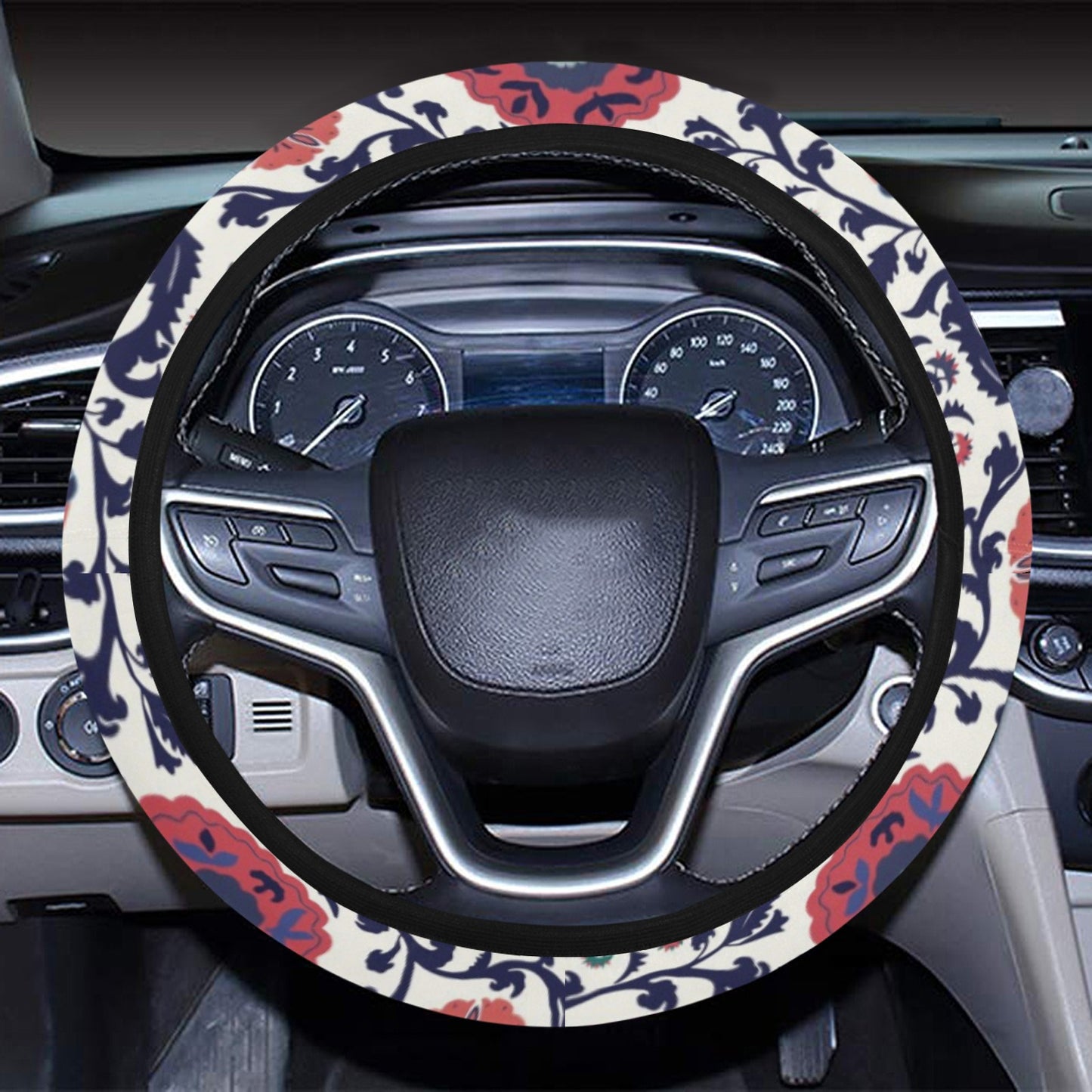 Suzani Print Design LKS304 Steering Wheel Cover with Elastic Edge