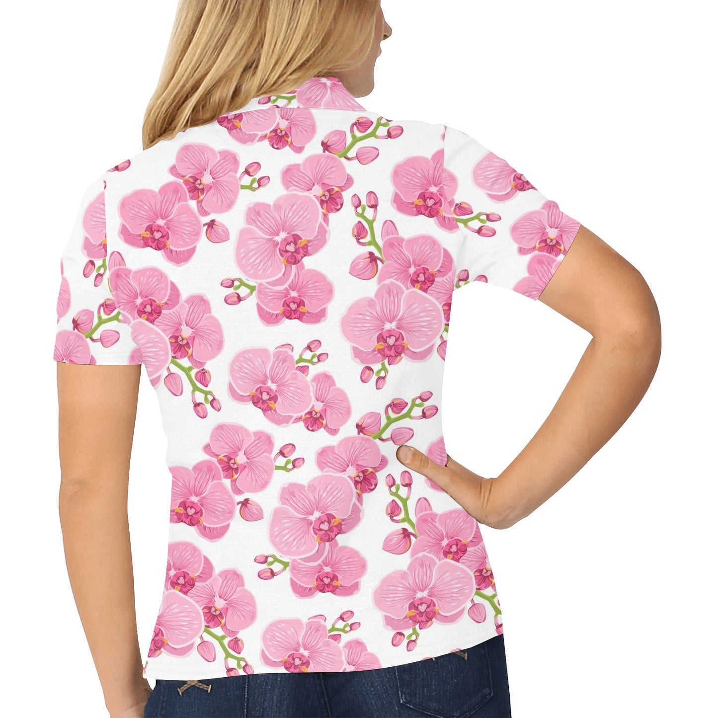 Orchid Pink Pattern Print Design OR07 Women's Polo Shirt