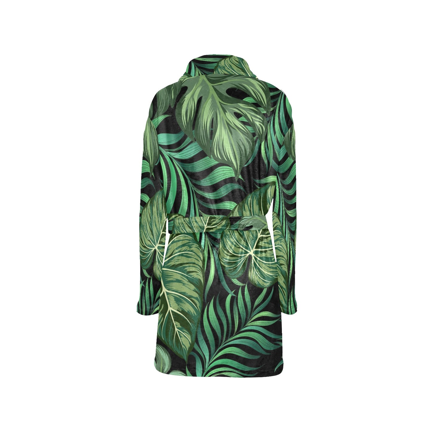 Green Fresh Tropical Palm Leaves Women's Fleece Robe